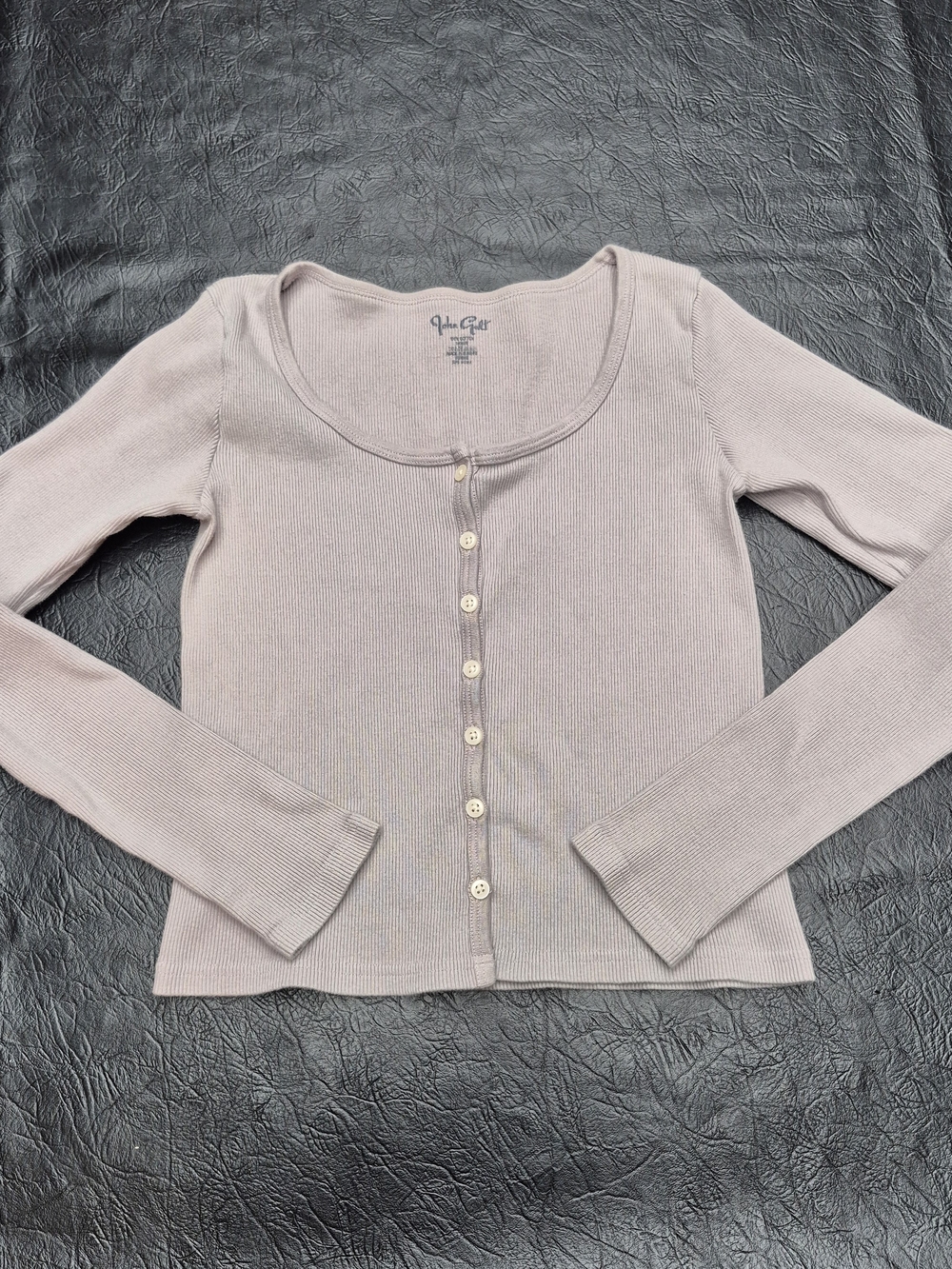 Brandy Melville Greige Ribbed Button-Front Scoop Neck Top